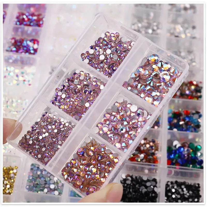 Crystal Rhinestone Heart Nail Decor Flat Bottom Mixed Shape In 6cell Pot In  Gold, Silver, And Clear All Colors For DIY 3D Nails 1 Box From Shenfa03,  $8.53